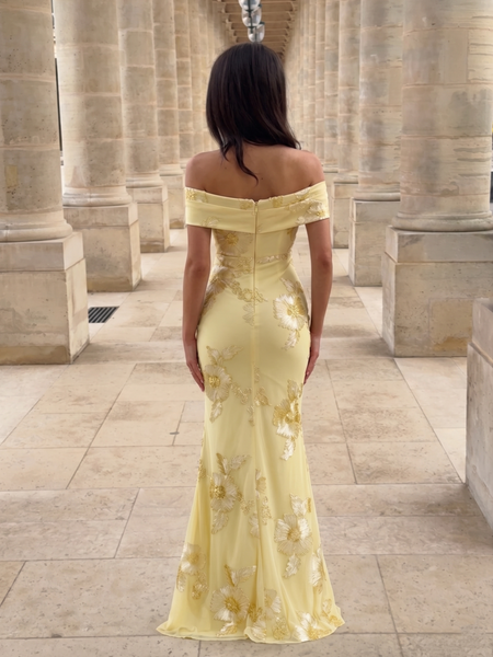 Calista Morel — Off Shoulder Ribbon Floral Embroidery Mermaid Dress, alternate view 6