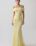 Off Shoulder Ribbon Floral Embroidery Mermaid Dress