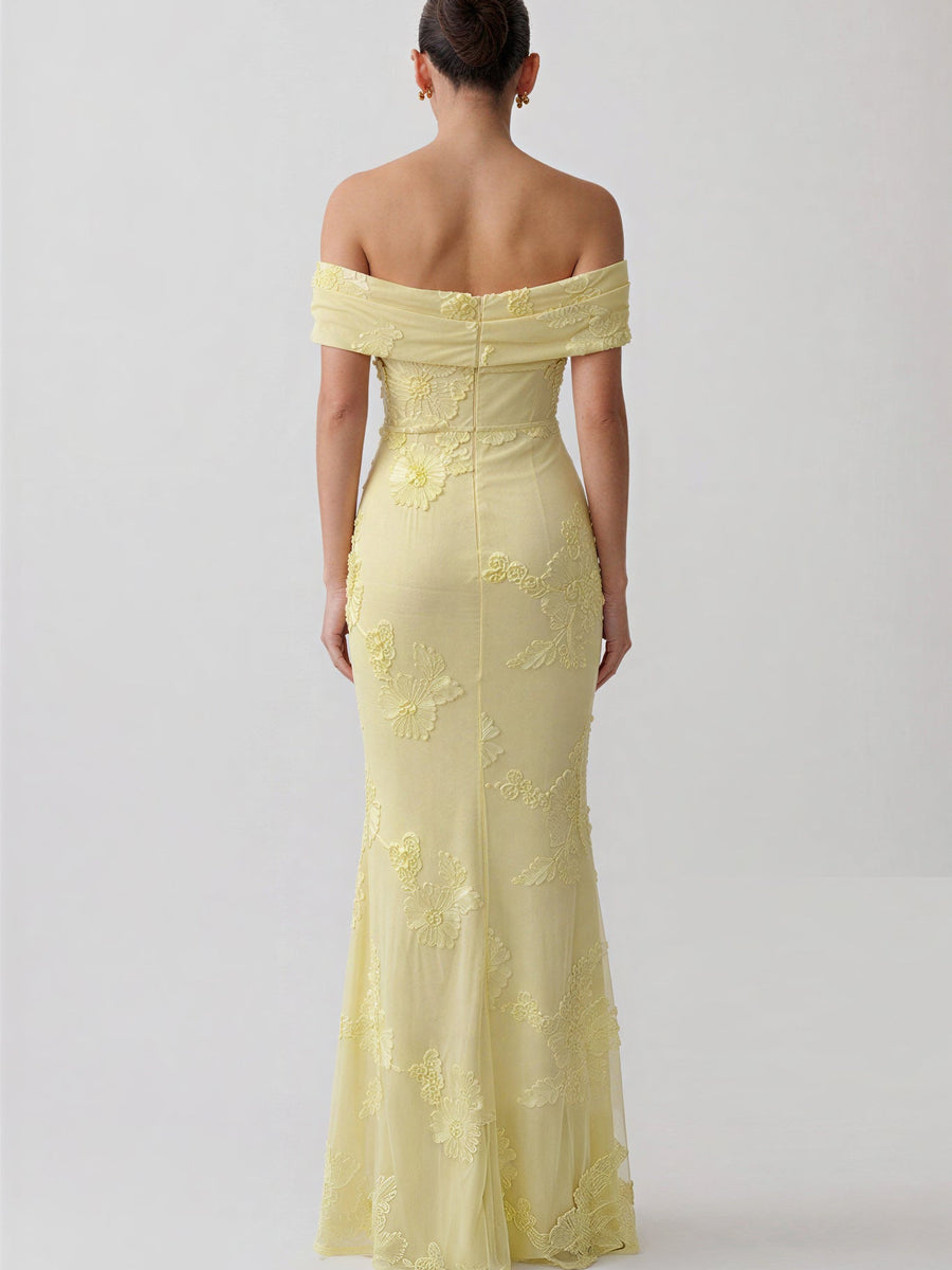 Calista Morel — Off Shoulder Ribbon Floral Embroidery Mermaid Dress, alternate view 3