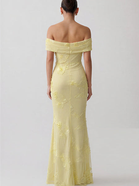 Calista Morel — Off Shoulder Ribbon Floral Embroidery Mermaid Dress, alternate view 3