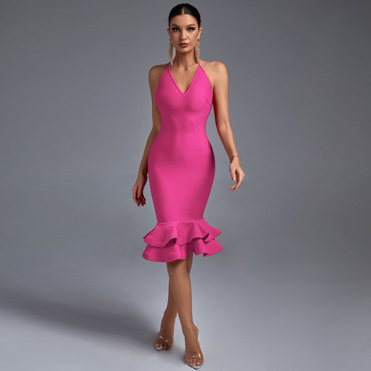 Cressida Beaumont — Halter Over Knee Fishtail Bandage Dress