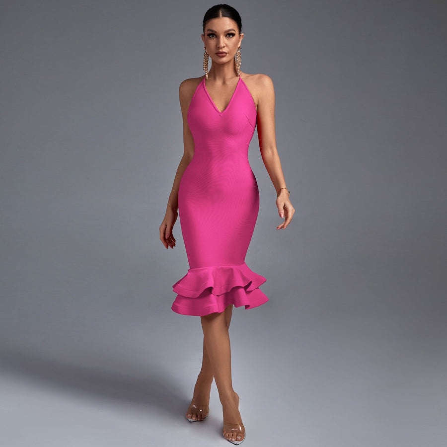 Cressida Beaumont — Halter Over Knee Fishtail Bandage Dress