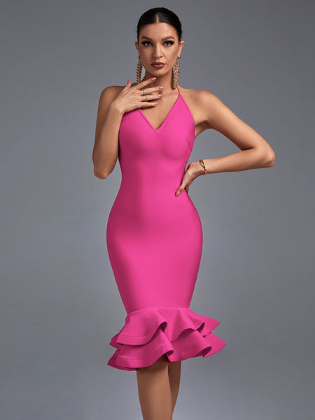 Halter Over Knee Fishtail Bandage Dress