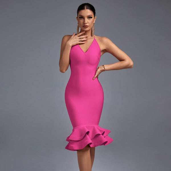 Halter Over Knee Fishtail Bandage Dress