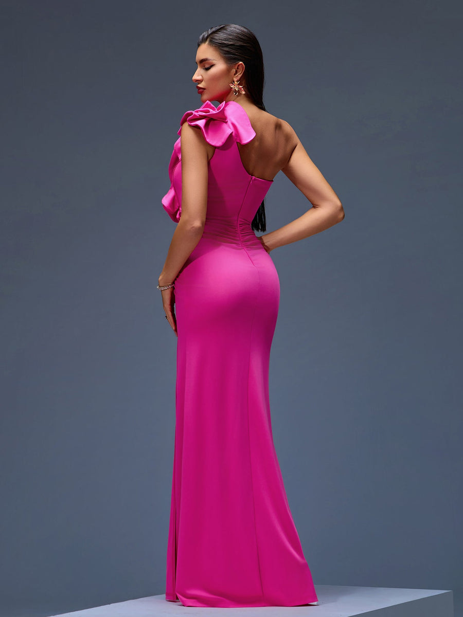 Elegant One-Shoulder Ruffled Crepe Maxi Dress Perfect for Special Occasions
