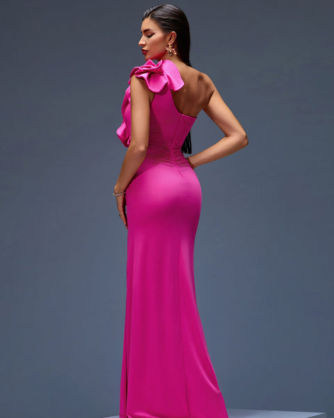 Elegant One-Shoulder Ruffled Crepe Maxi Dress Perfect for Special Occasions