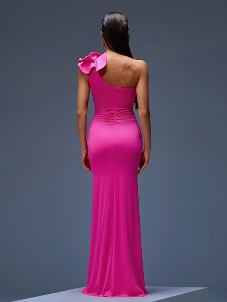 Elegant One-Shoulder Ruffled Crepe Maxi Dress Perfect for Special Occasions