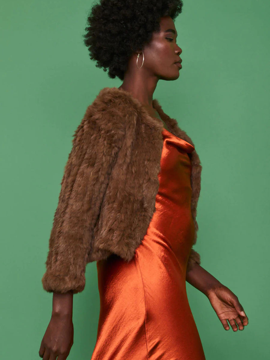 Brown Coney Fur Cropped Jacket-2