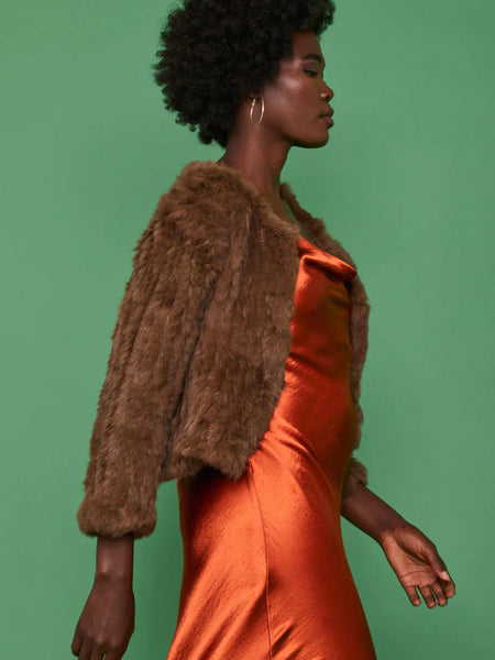 Brown Coney Fur Cropped Jacket-2