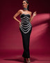 Elegant Crystal-embellished Bandage Gown With Collar