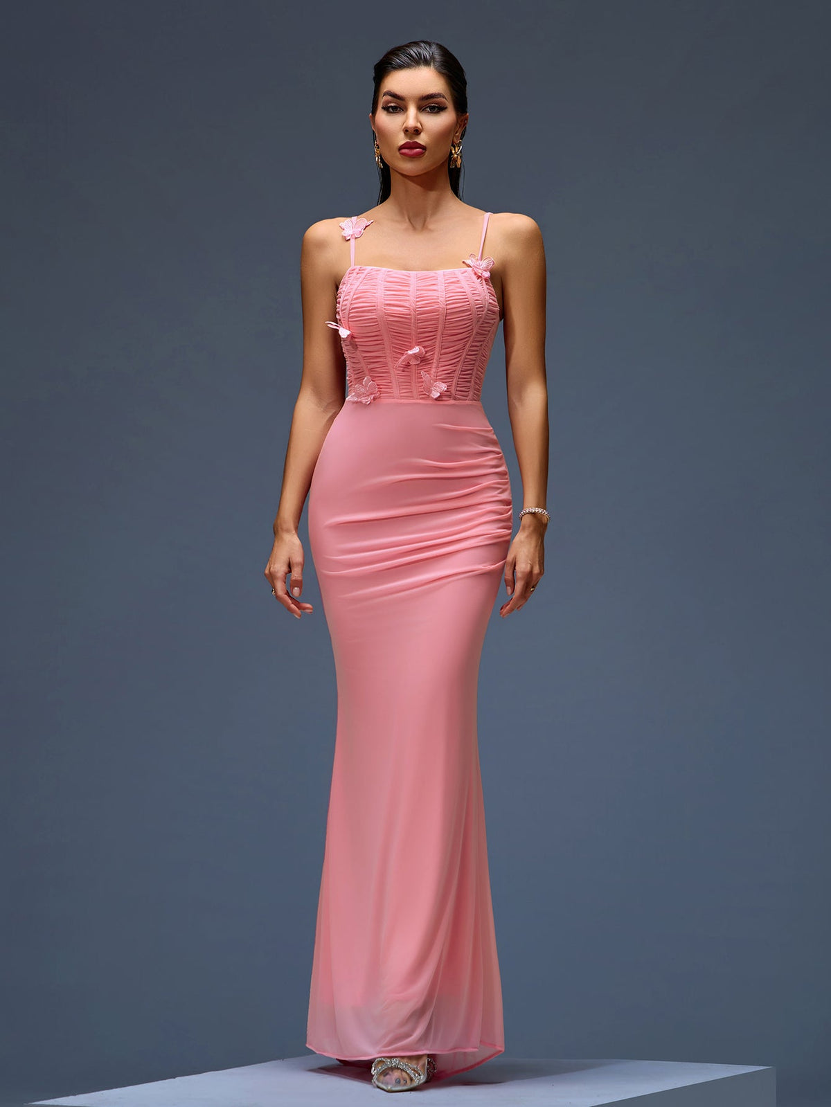 Valeria Montclair — Elegant Mesh Corset Maxi Dress with Appliqués