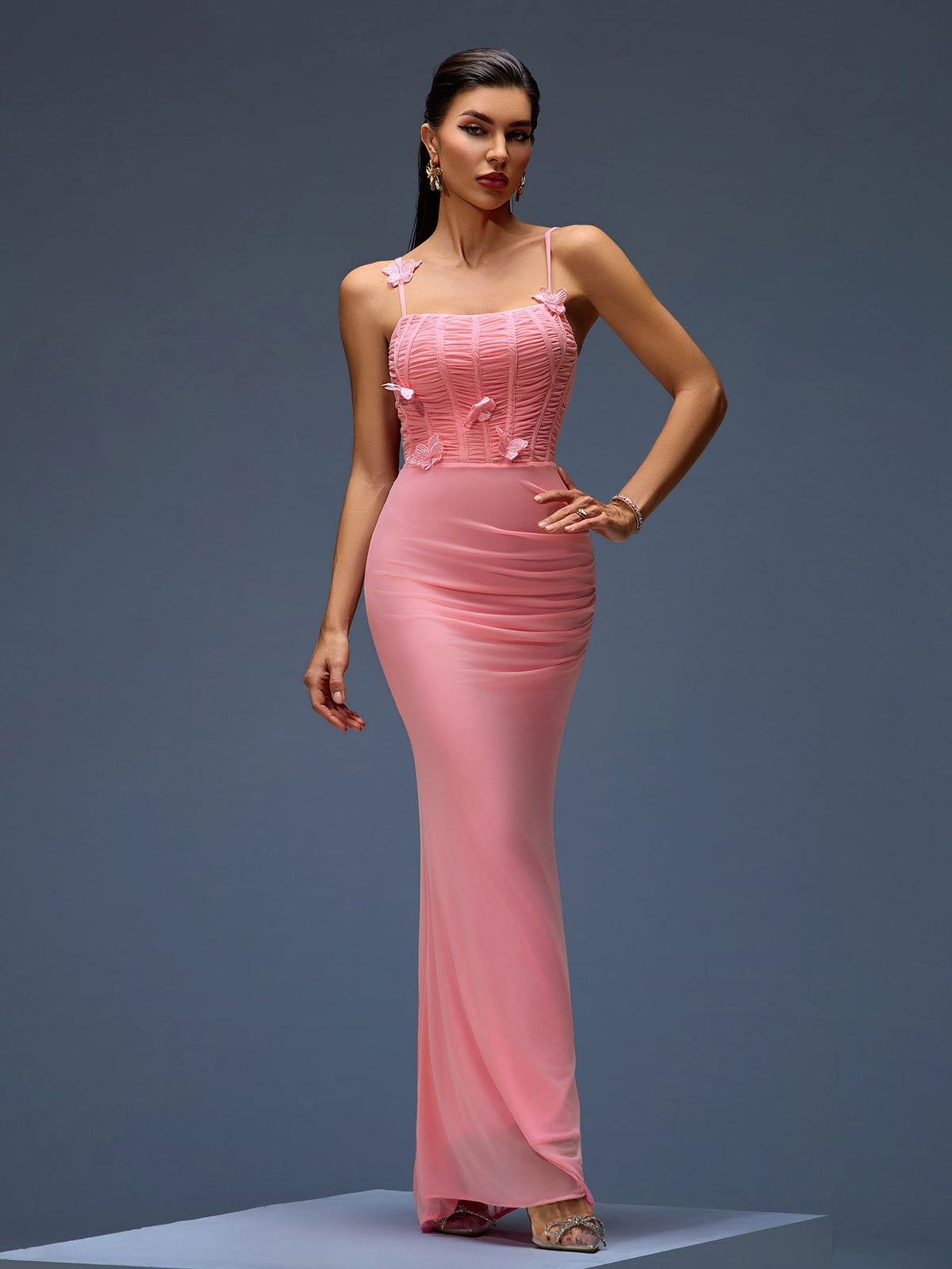 Valeria Montclair — Elegant Mesh Corset Maxi Dress with Appliqués, alternate view 5