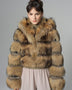Brown Hooded Arctic Fox Raccoon Fur Jacket-0