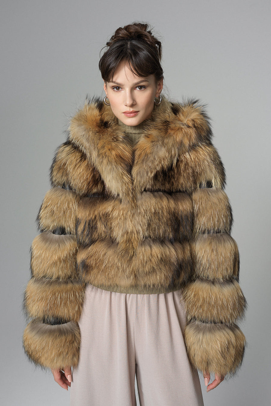 Violaine Beaumont — Brown Hooded Arctic Fox Raccoon Fur Jacket