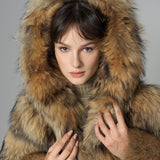 Brown Hooded Arctic Fox Raccoon Fur Jacket-2