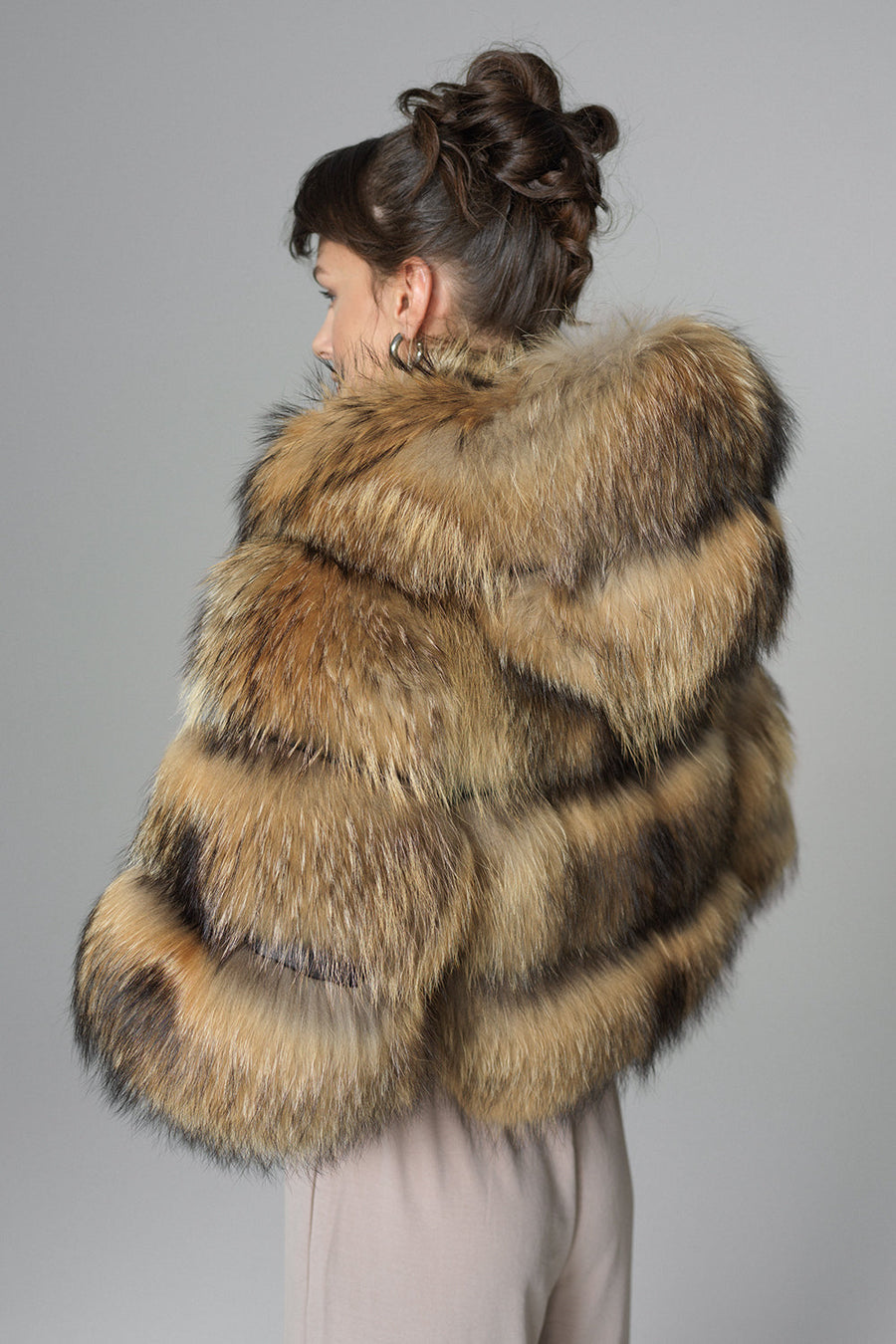 Violaine Beaumont — Brown Hooded Arctic Fox Raccoon Fur Jacket, alternate view 2