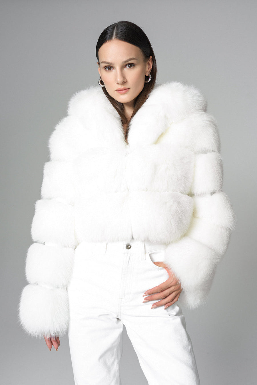 Ottavia Beaumont — White Hooded Arctic Fox Raccoon Fur Jacket