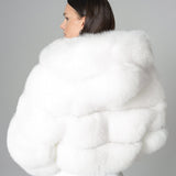 White Hooded Arctic Fox Raccoon Fur Jacket-1