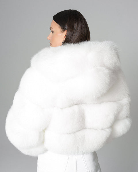 White Hooded Arctic Fox Raccoon Fur Jacket-1