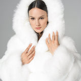 White Hooded Arctic Fox Raccoon Fur Jacket-2