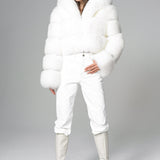 White Hooded Arctic Fox Raccoon Fur Jacket-3