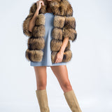 Brown Coat Style Short Sleeve Genuine Raccoon Fur Vest-0