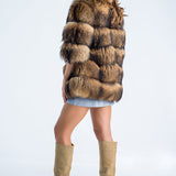 Brown Coat Style Short Sleeve Genuine Raccoon Fur Vest-2