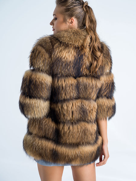Brown Coat Style Short Sleeve Genuine Raccoon Fur Vest-1