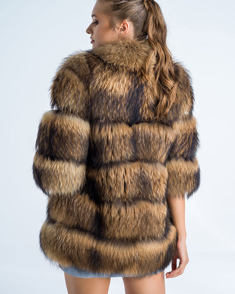 Brown Coat Style Short Sleeve Genuine Raccoon Fur Vest-1