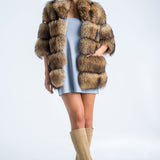Brown Coat Style Short Sleeve Genuine Raccoon Fur Vest-4
