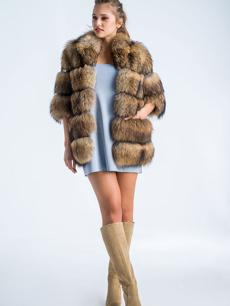 Brown Coat Style Short Sleeve Genuine Raccoon Fur Vest-4
