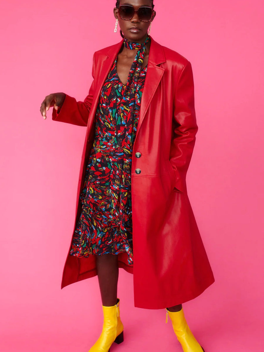 Red Eco Leather Trench Coat-1