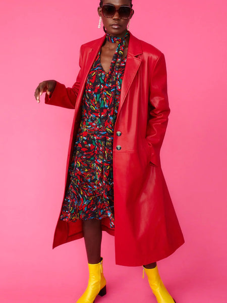 Red Eco Leather Trench Coat-1