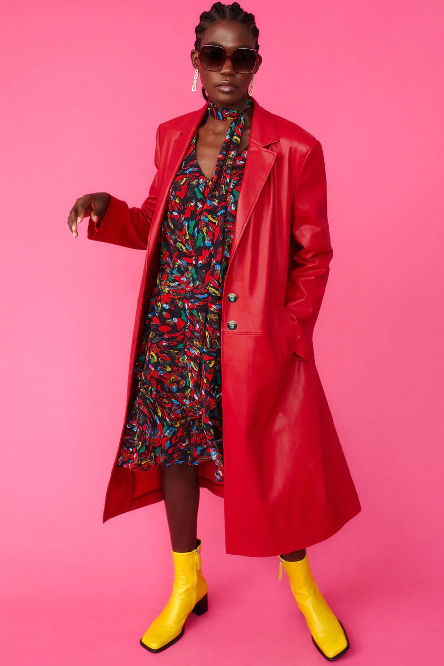 Zafira — Red Eco Leather Trench Coat, alternate view 2