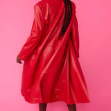 Red Eco Leather Trench Coat-3