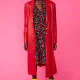 Red Eco Leather Trench Coat-0