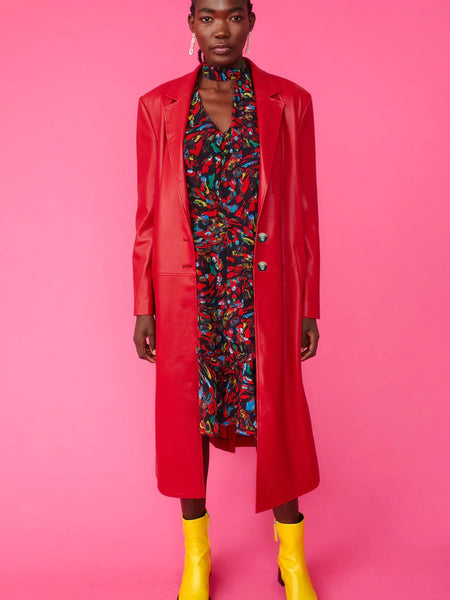 Red Eco Leather Trench Coat-0