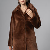 Cognac Reversible Genuine Merino Wool Sheepskin Midi Coat-0