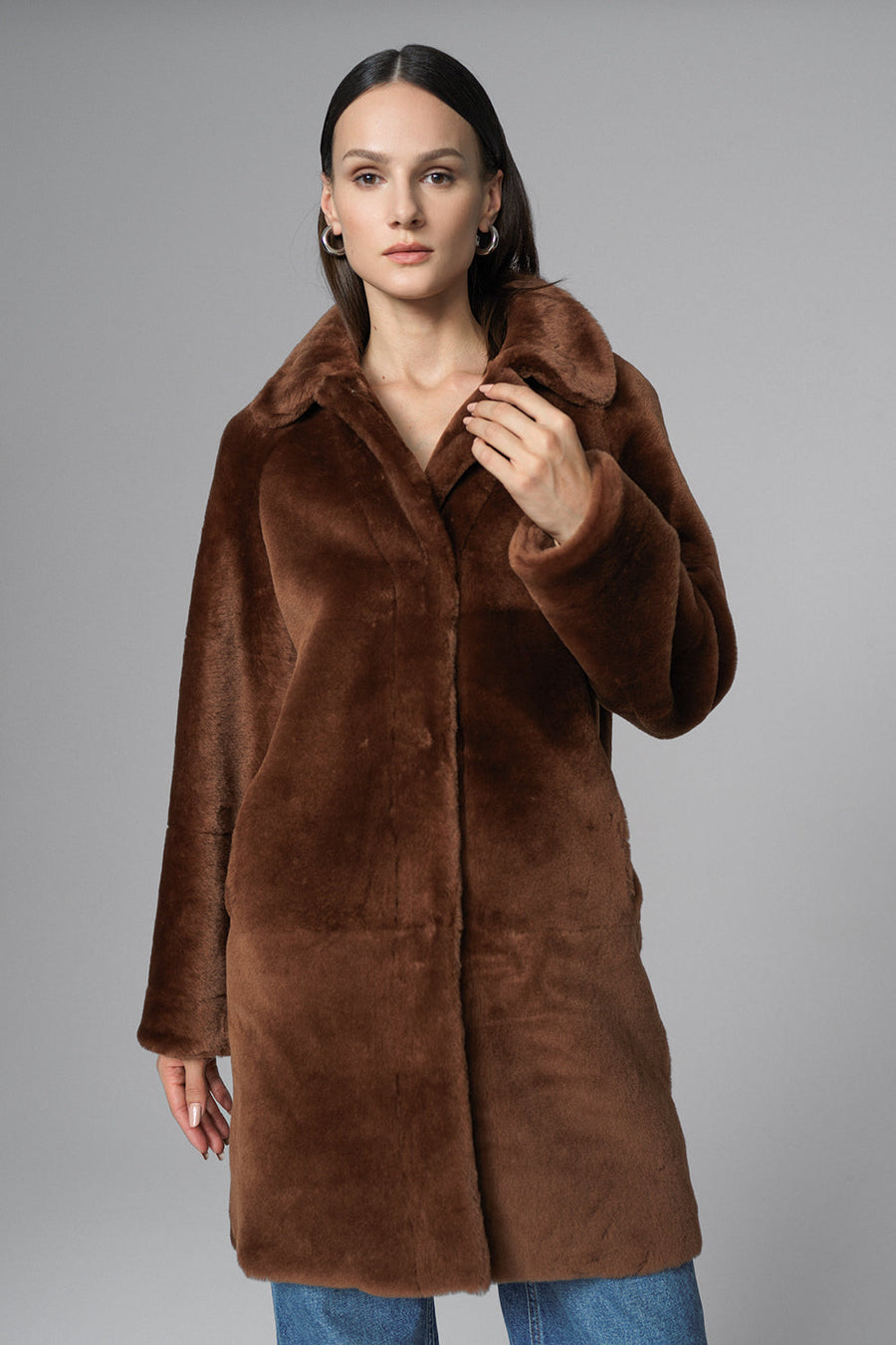 Catriona Beaumont — Cognac Reversible Genuine Merino Wool Sheepskin Midi Coat