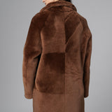 Cognac Reversible Genuine Merino Wool Sheepskin Midi Coat-1