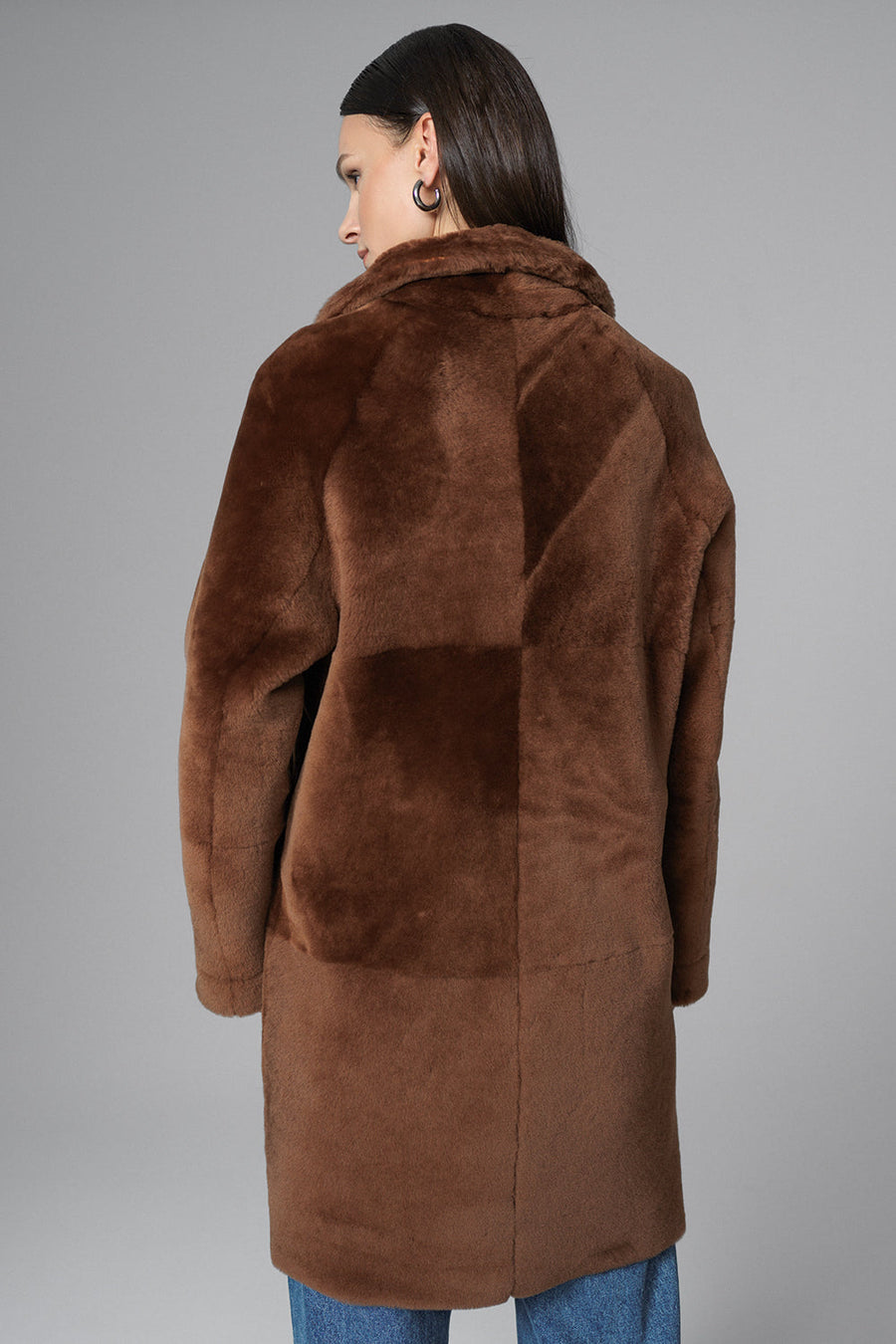 Catriona Beaumont — Cognac Reversible Genuine Merino Wool Sheepskin Midi Coat, alternate view 2