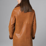 Cognac Reversible Genuine Merino Wool Sheepskin Midi Coat-4