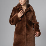 Cognac Reversible Genuine Merino Wool Sheepskin Midi Coat-2