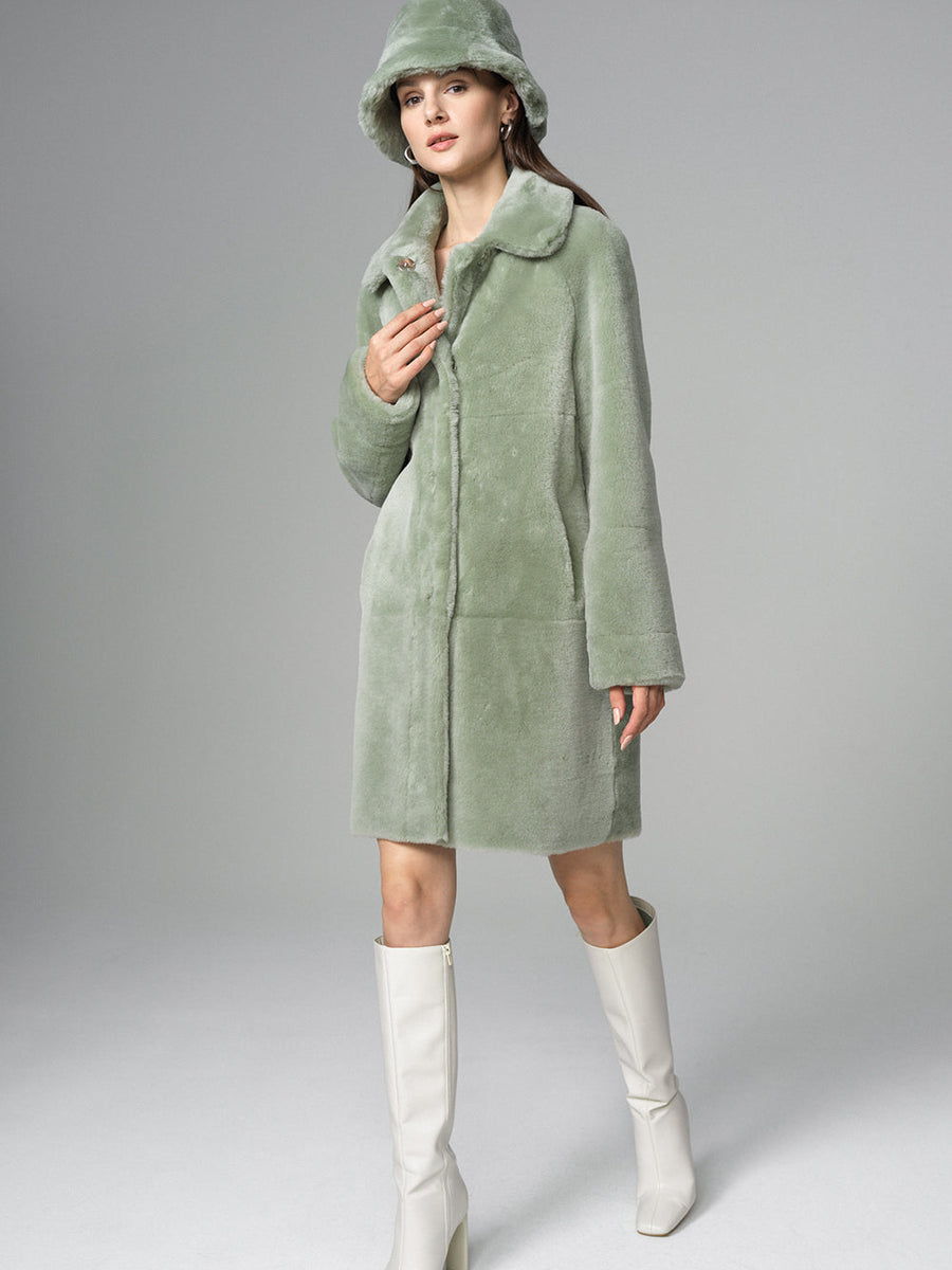 Mint Reversible Genuine Merino Wool Sheepskin Midi Coat