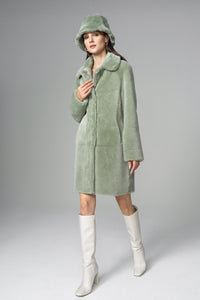 Heloisa — Mint Reversible Genuine Merino Wool Sheepskin Midi Coat, alternate view 5