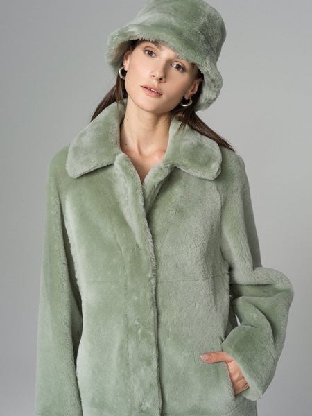 Mint Reversible Genuine Merino Wool Sheepskin Midi Coat