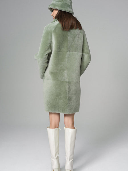 Mint Reversible Genuine Merino Wool Sheepskin Midi Coat