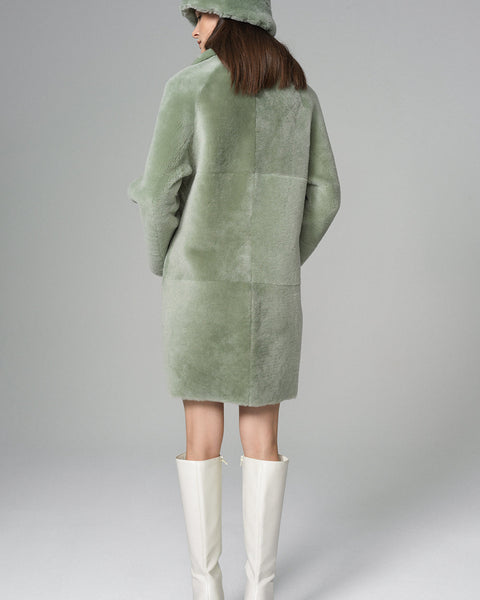 Mint Reversible Genuine Merino Wool Sheepskin Midi Coat