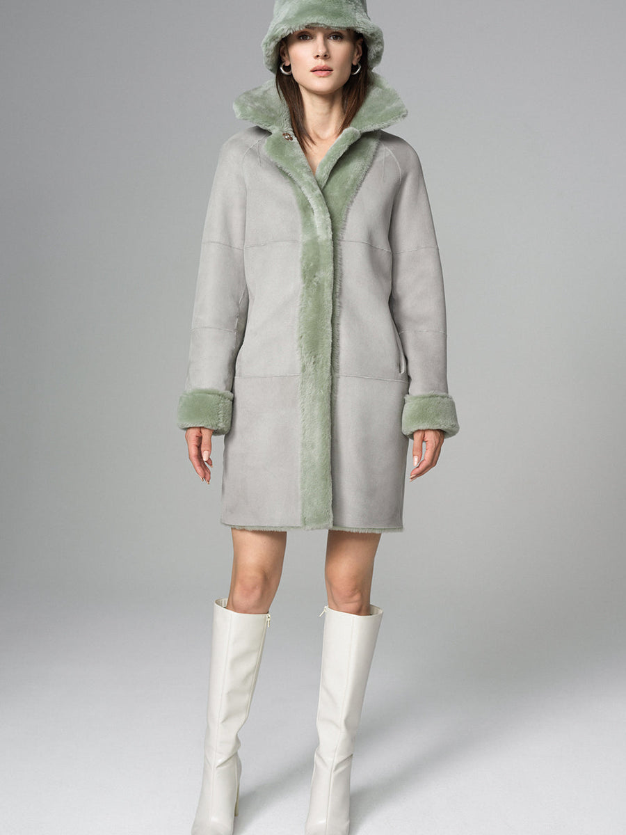 Mint Reversible Genuine Merino Wool Sheepskin Midi Coat
