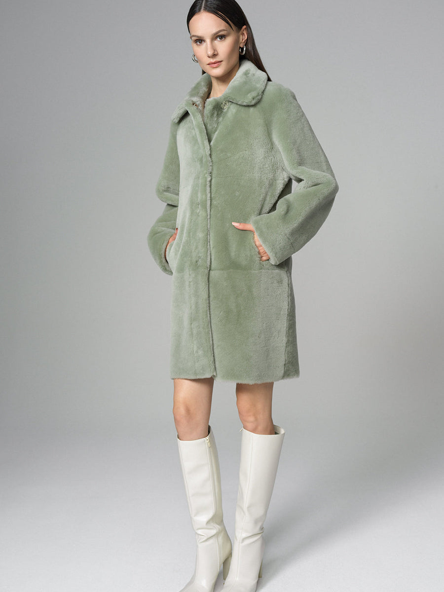 Mint Reversible Genuine Merino Wool Sheepskin Midi Coat